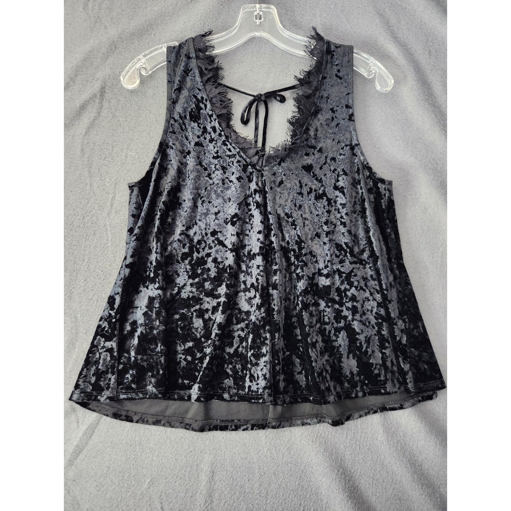 Basil❤Lola Tank Top M/LCrushed Velvet Lace Trim Cami Fairy Witchy Grunge Vampy‎